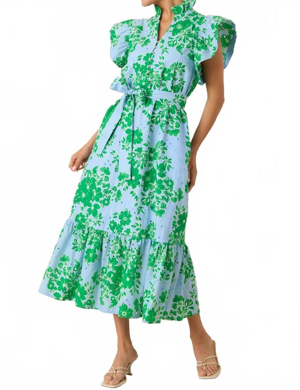 NEW ENTRO fresh air floral maxi dress in blue & green - Picture 4 of 7